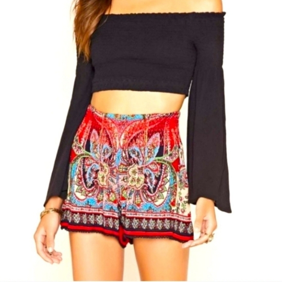 Boho Red Paisely Bandana Pull On Shorts - Picture 1 of 5